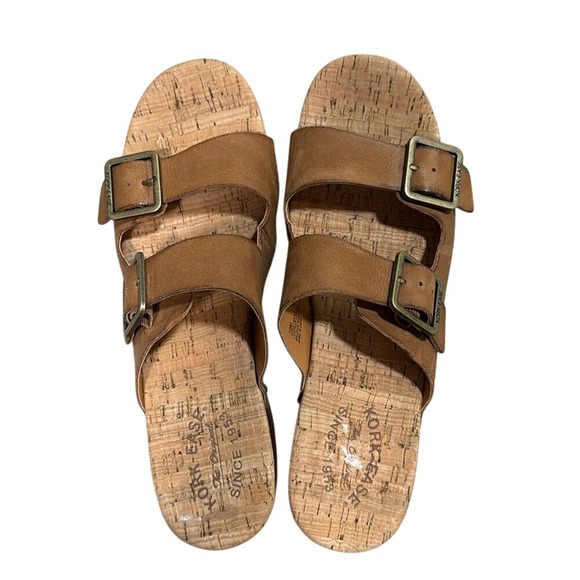 Kork Ease Womens Tan Leather Double Buckle Cork Wedge Slide Sandals Size‎ 10M - Picture 2 of 8